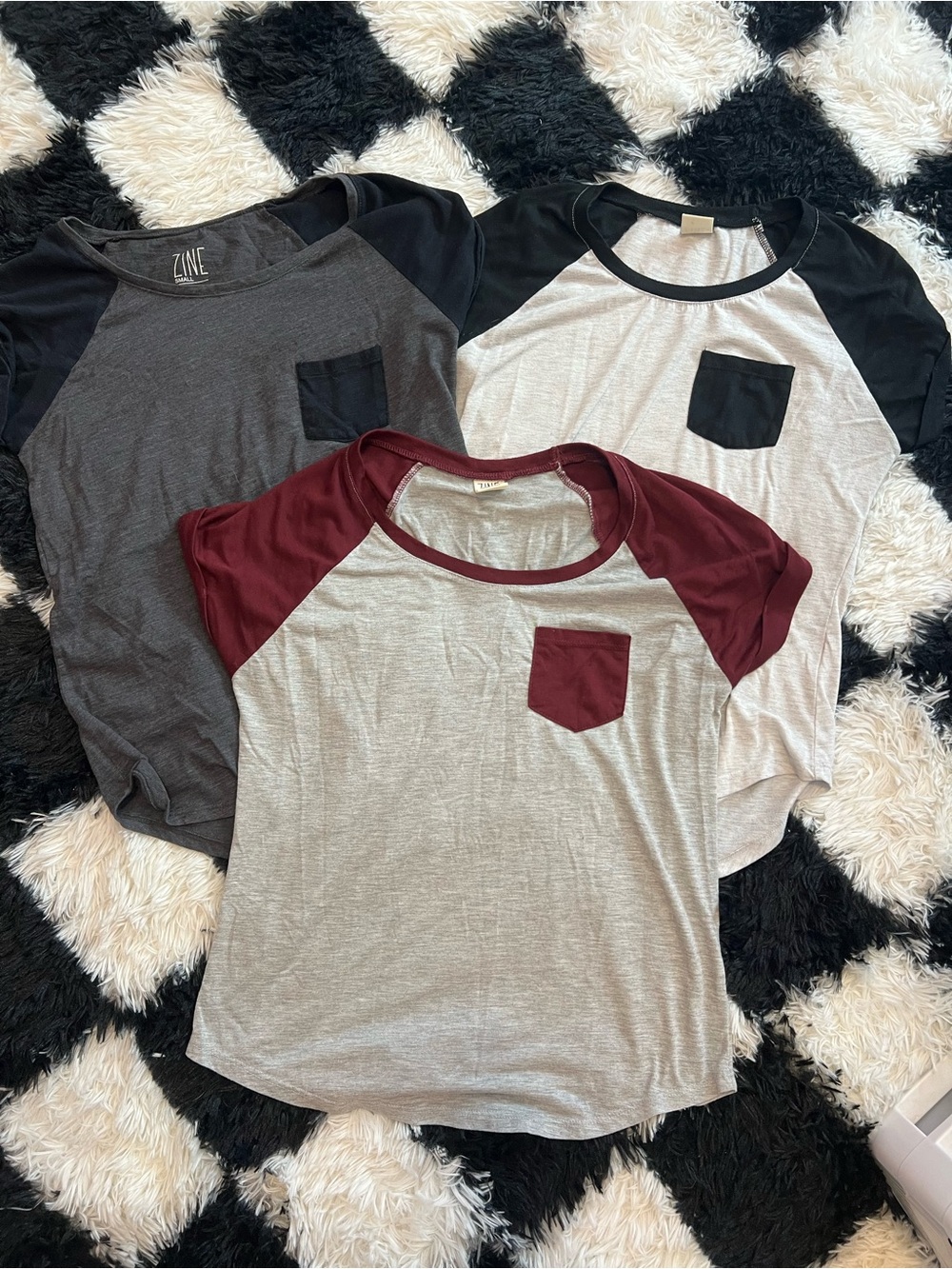 Lot of 3 Zine Clothing Women’s Raglan Pocket Tees - All Size Small